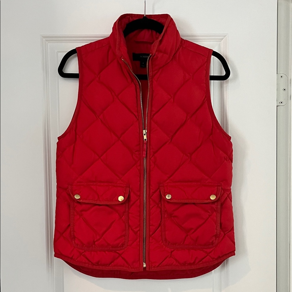 J. Crew Red Quilted Vest with Gold Buttons